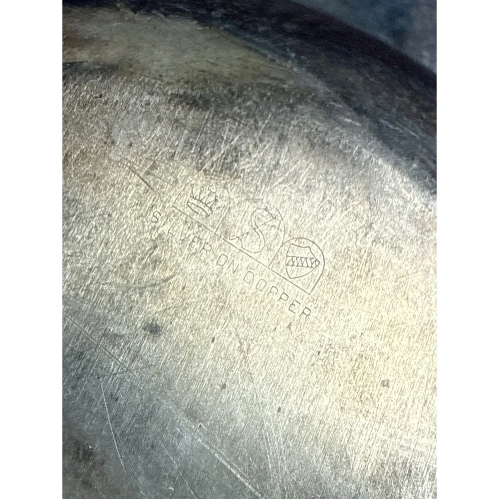 Vintage Silver on Copper Oval Serving Bowl 12
